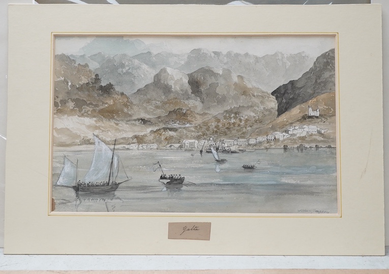 A set three ink and watercolours on paper, to include ‘Inkerman, City of Caverns’, each is mounted, each signed William Simpson, largest 18 x 31cm, unframed. Condition - fair